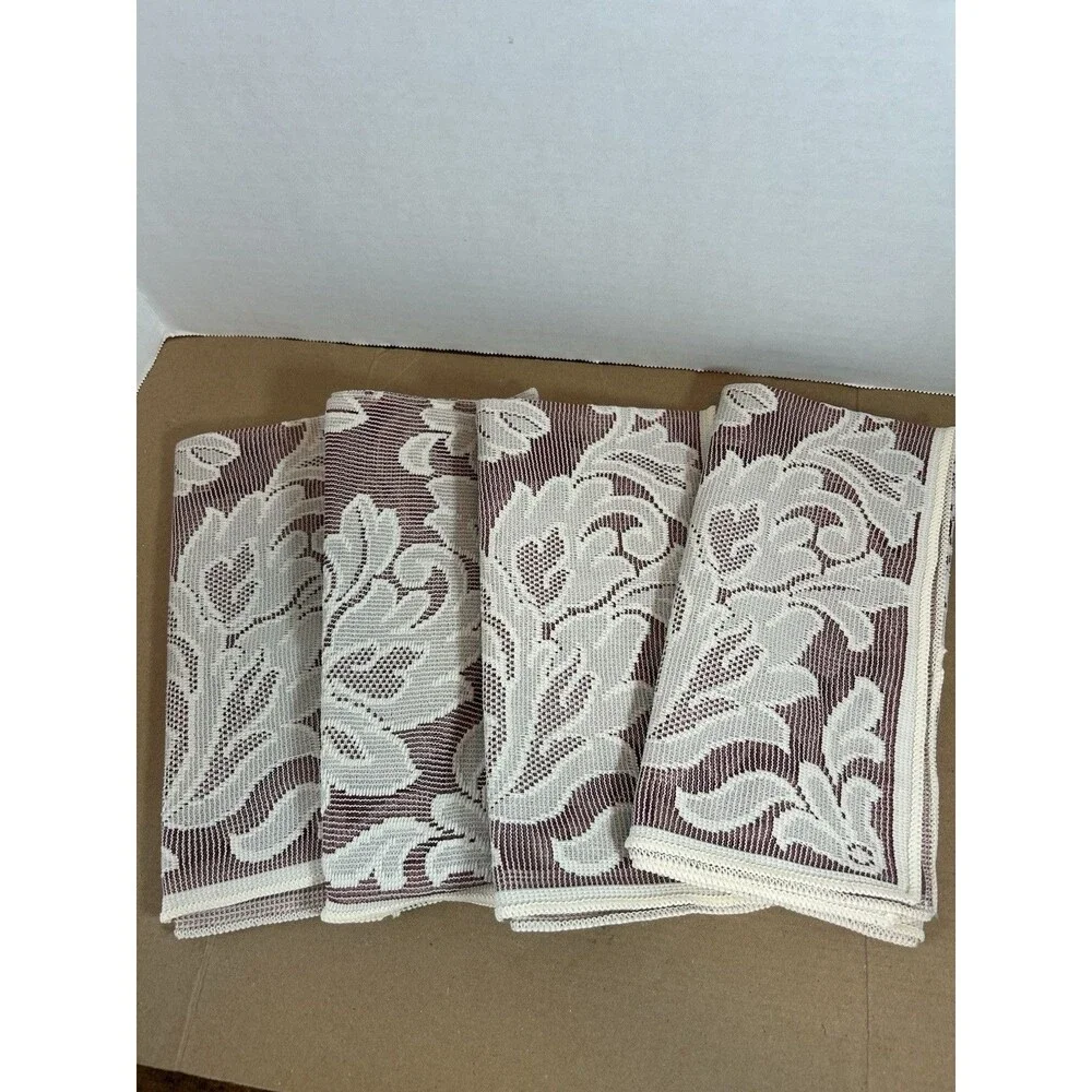 Vintage Lace Napkins Set Floral Burgundy Cranberry Cream USA Lot 4 Table Linens